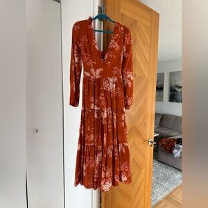 Lulu's Burnt Orange Floral Long Sleeve Dress